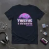 Hello TWELVE est. 2009 retro birthday t-shirt design with neon pink sunset and silver text