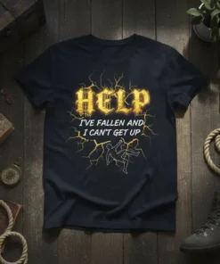 HELP I'VE FALLEN AND I CAN'T GET UP funny quote t-shirt design with a cracked background and stick figure falling