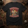 Hemorrhoid Conqueror design featuring a muscular warrior with a hammer and a distressed background, printed on a black t-shirt
