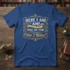 T-shirt with the text "HERE I AM! AM! WHAT ARE YOUR Other 2 Wishes?" in decorative gold and white font