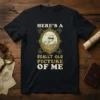 T-shirt with text "HERE'S A REALLY OLD PICTURE OF ME" and a graphic of a sperm wearing sunglasses in a