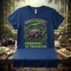 Herpetologist In Progress t-shirt featuring a tortoise and green iguana graphic with a loading bar