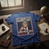 Political t-shirt design featuring Donald Trump pointing and text "He's Making A List Checking It Twice Gonna Find Out Who's