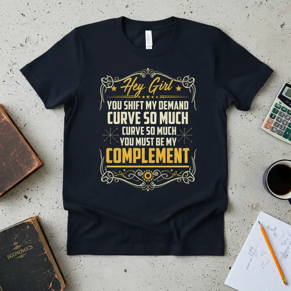 Hey Girl YOU SHIFT MY DEMAND CURVE SO MUCH CURVE SO MUCH YOU MUST BE MY COMPLEMENT economics t-shirt design