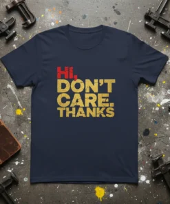 HI, DON'T CARE. THANKS. stylish graphic design printed on comfortable cotton t-shirt