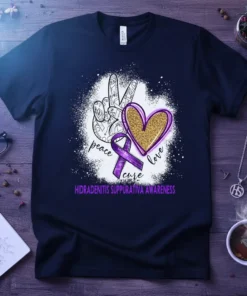 Hidradenitis Suppurativa Awareness Peace Love Cure stylish graphic design printed on comfortable cotton t-shirt