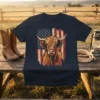 Highland Cow Flag eye-catching graphic design printed on comfortable cotton t-shirt
