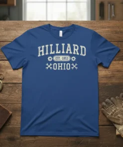 Vintage Hilliard Ohio Est 1853 t-shirt design with distressed typography and wrench graphics