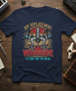 HIP REPLACEMENT WARRIOR IT'S text design featuring bold typography on quality t-shirt
