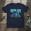 HIPPO H2O text above a hippo submerged in water with lily pads, graphic t-shirt design