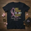 His Fight Is My Fight Head and Neck Cancer Awareness T-Shirt featuring a pink and burgundy ribbon with hearts