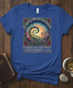 HIS MERCIES ARE NEW text design featuring stylish typography on quality t-shirt