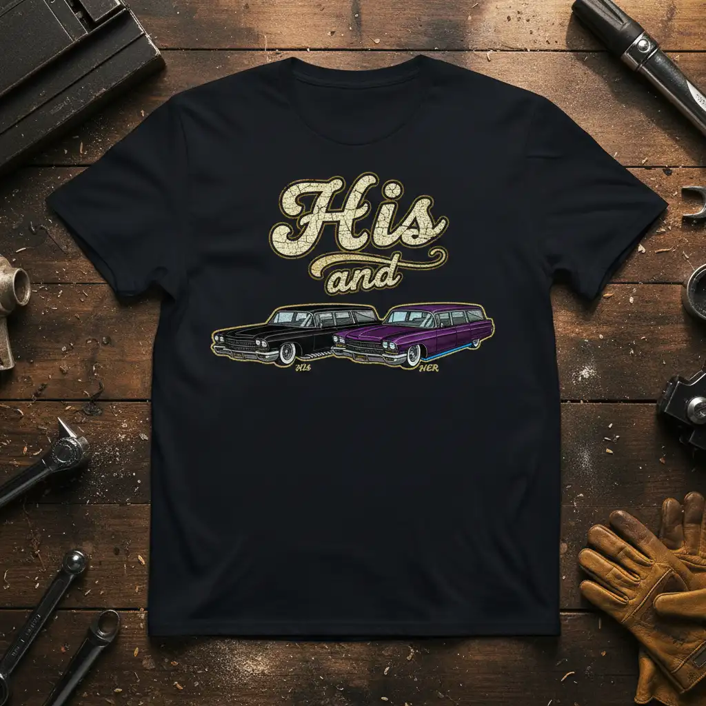 His and Her Cars stylish graphic printed on durable material creating a standout t-shirt