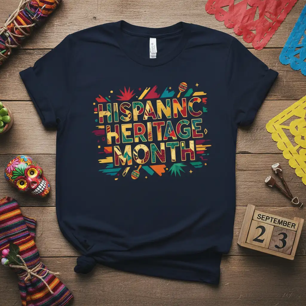 HISPANNC HERITAGE MONTH bold typography printed on breathable fabric creating a standout t-shirt
