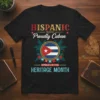 Hispanic Proudly Cuban República de Cuba Heritage Month t-shirt design featuring the Cuban flag and festive elements