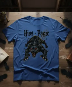 Hiss - Panic T-Shirt with a fierce black panther graphic and gothic text