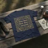 Navy t-shirt with gold ornate floral border and "hoa hoa hoa hoa season" text in the center