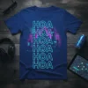 HOA HOA HOA HOA HOA HOA HOA T-Shirt with neon retro futuristic cityscape design and synthwave aesthetic