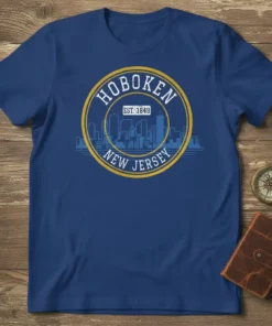 Hoboken New Jersey Est 1849 skyline graphic t-shirt in navy blue