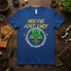 Hoeing Ain't Easy gardening quote t-shirt with plant and tools graphic