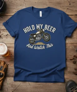 Hold My Beer And Watch This t-shirt with a vintage motorcycle graphic and distressed text