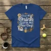T-shirt featuring the quote "HOLD MY Drink I GOTTA PET This Dog" surrounded by various cute dog illustrations and a