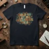 Retro "Hold N Let Me Overthink This" quote t-shirt design with gears and floral elements