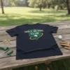Hole In One Club text design with golf ball and flag on a navy t-shirt