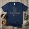 Holistic Healer t-shirt with lotus moon graphic and crystals, navy blue tee, spiritual wellness design