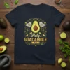Holy Guacamole Holy text design with a smiling winged avocado graphic, framed by decorative elements