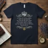 Navy t-shirt featuring the Bible verse Deuteronomy 7:6: "For thou art an holy people unto the Lord thy God" with