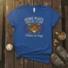 Royal blue t-shirt with "HOME PLATE SOCIAL CLUB Pitches be crazy" text and baseball glove graphic