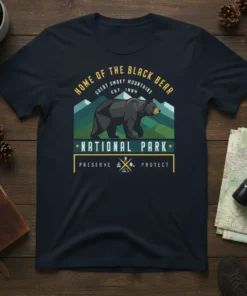 Home of the Black Bear National Park t-shirt with Great Smoky Mountains Est. 1984 text and bear graphic