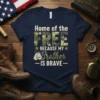 Home of the FREE BECAUSE MY Brother IS BRAVE military t-shirt with camouflage text and dog tags graphic