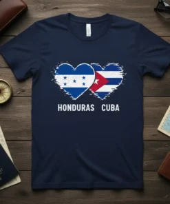 Honduras Cuba Hearts T-Shirt eye-catching graphic design printed on comfortable cotton t-shirt