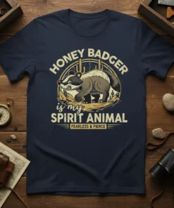 Honey Badger is My Spirit Animal T-Shirt with bold text and a graphic of a badger, featuring "Fearless & Fierce"