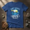 Honey Badgers Are My Spirit Animal quote with a badger graphic on a blue t-shirt
