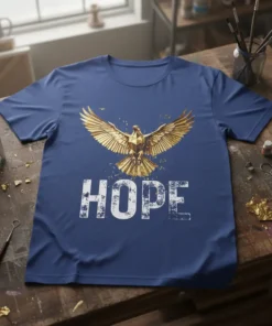 HOPE EAGLE DESIGN T-Shirt with a golden eagle graphic above the word HOPE in distressed white text