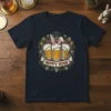 Hoppy Hour t-shirt design featuring three mugs of beer with bunny ears and festive Easter decorations