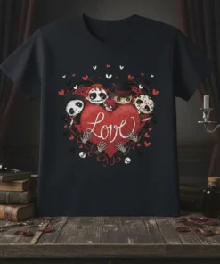 Horror Movie Characters Love Heart bold graphic design printed on comfortable cotton t-shirt