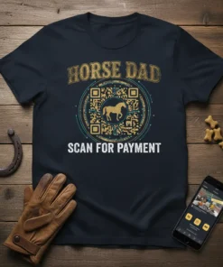 Horse Dad Scan For Payment t-shirt with QR code and horse graphic