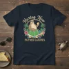 Hortay New PA FOED GATONES t-shirt with a sloth riding a turtle, tropical plants, and sunset graphic
