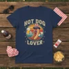 Hot Dog Lover T-Shirt with a cartoon hot dog wearing a patriotic hat holding a beer, vintage style