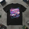 Hot Wheels Made To text with a retro muscle car in a neon geometric frame, hot rod racing theme