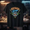 Hotrod Garage USA Established 1963 t-shirt design with neon triangle, classic car, and text for muscle cars and classic cars