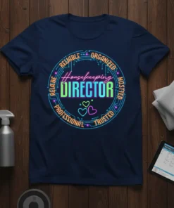 Housekeeping DIRECTOR Reliable Organized text design featuring stylish typography on quality t-shirt