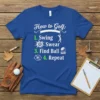How to Golf Swing Swear Find Ball Repeat graphic tee with humorous steps and golf icons