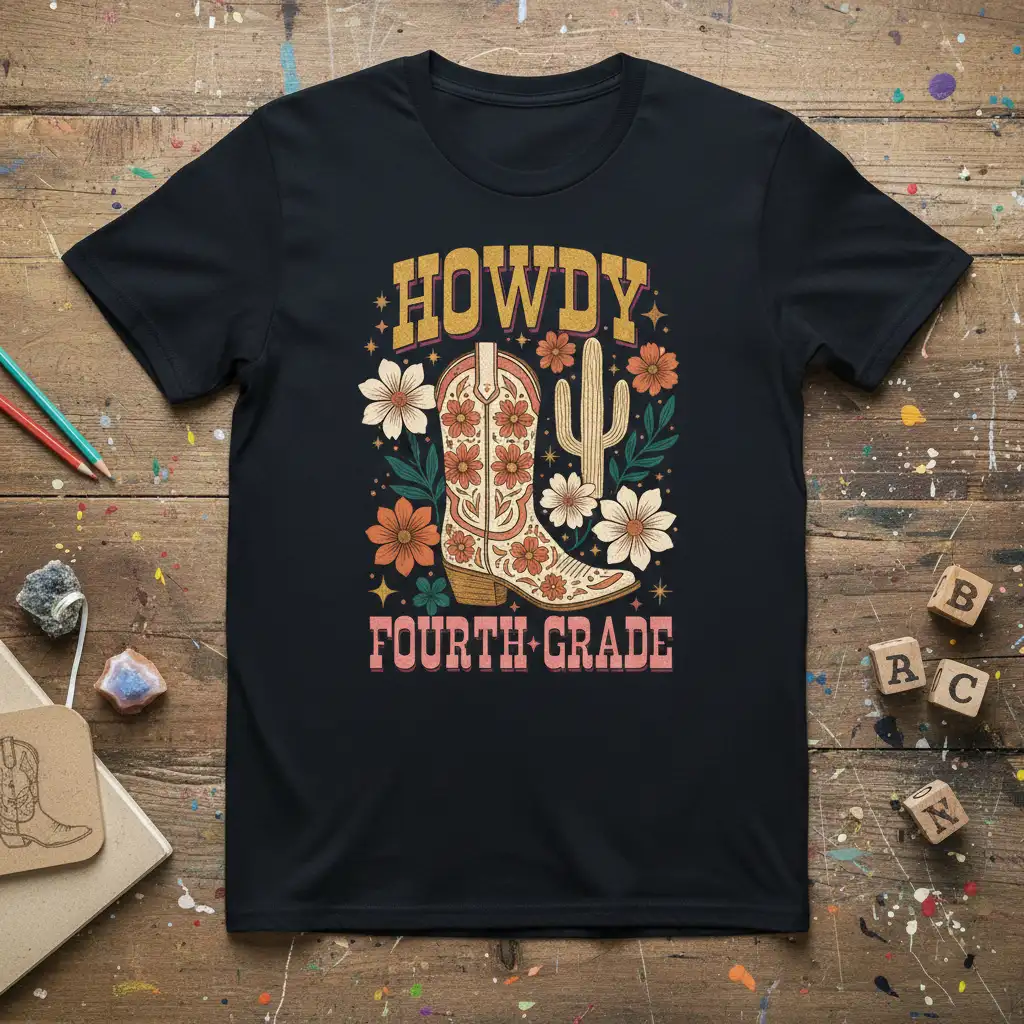 HOWDY FOURTH-GRADE unique artwork printed on durable material creating a standout t-shirt