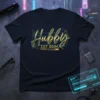 Hubby EST 2024 text design on a navy t-shirt with gold and blue accents, representing a newly married husband