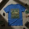 HUBS t-shirt with intricate Aztec-inspired tribal design in gold and green